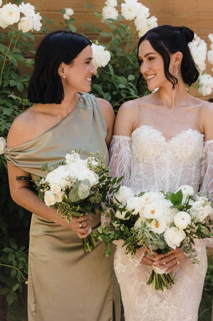 Mermaid Satin One Shoulder Bridesmaid Dress with Slit