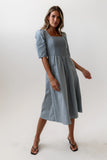 Paisley Smocked Midi Dress in Slate Blue FINAL SALE