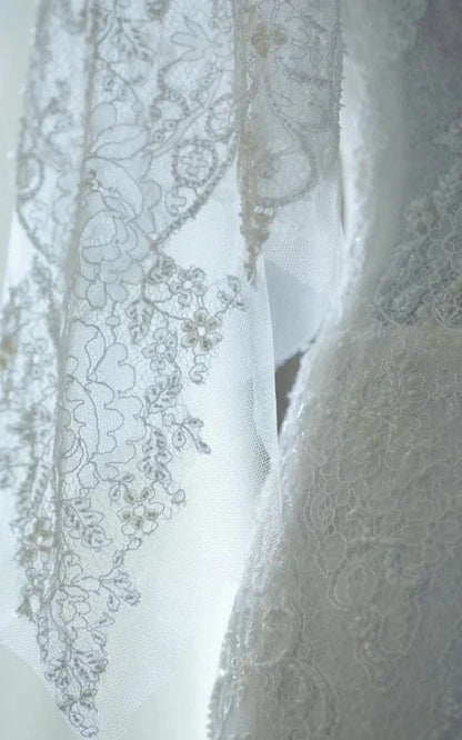 Mermaid Sweep Train Half Sleeve Bell Zipper Keyhole Lace Dress