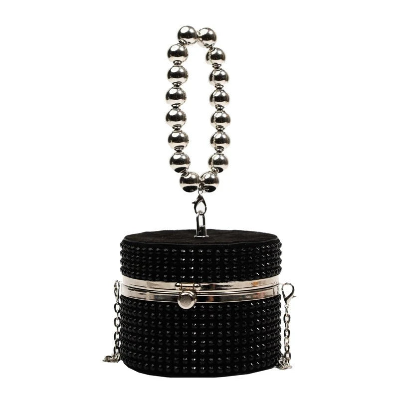 Silver Box Chain Handbag with Rhinestone