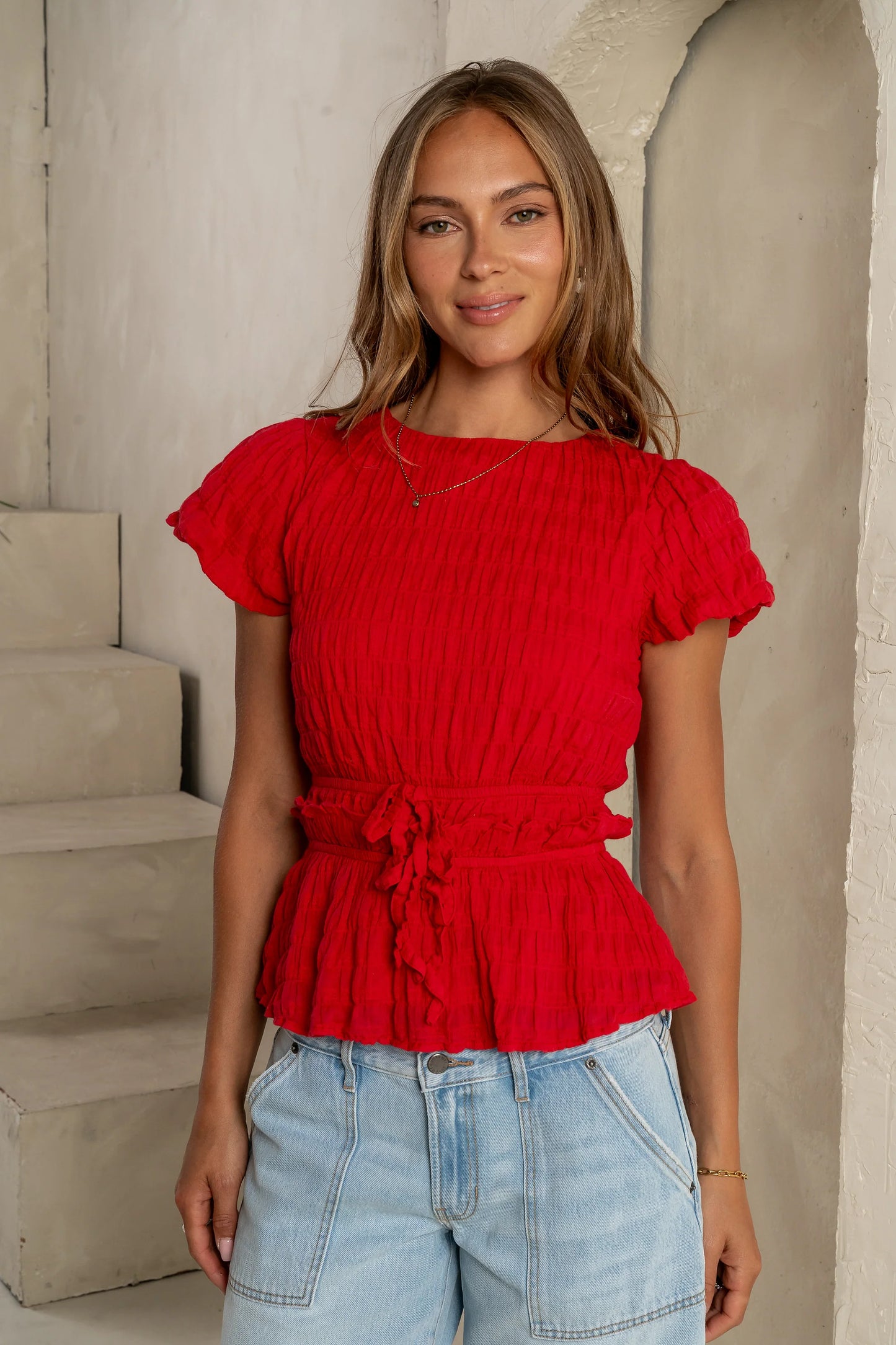 Anya Textured Blouse in Red FINAL SALE