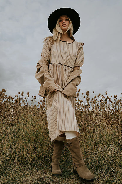 Berlin Corduroy Baby Doll Midi Dress in Taupe FINAL SALE