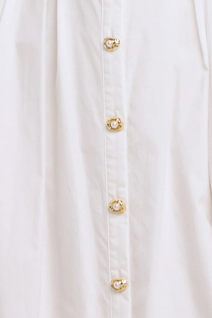 PEARL BUTTON DOWN WHITE MIDI DRESS