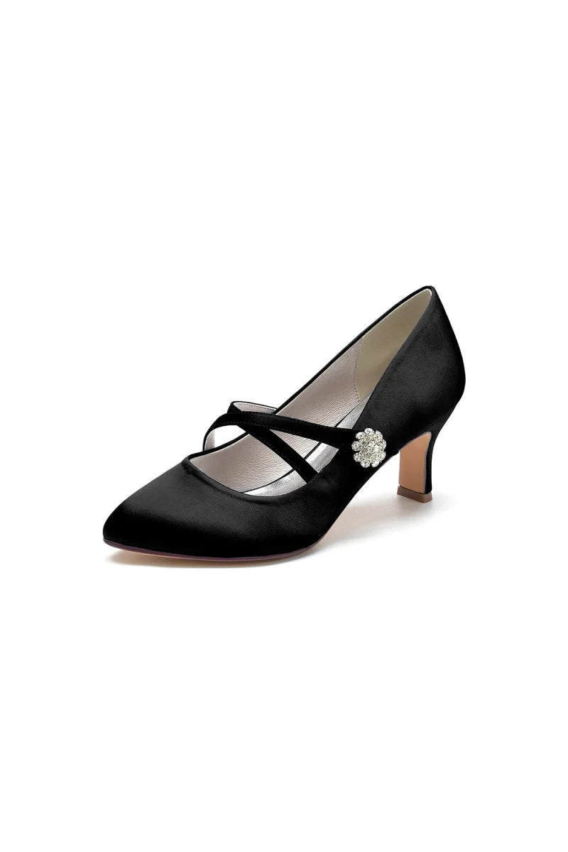 Rhinestone Pointed Toe Satin Stiletto Heels