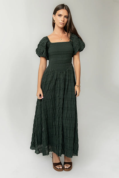 Beckie Smocked Maxi Dress in Green FINAL SALE
