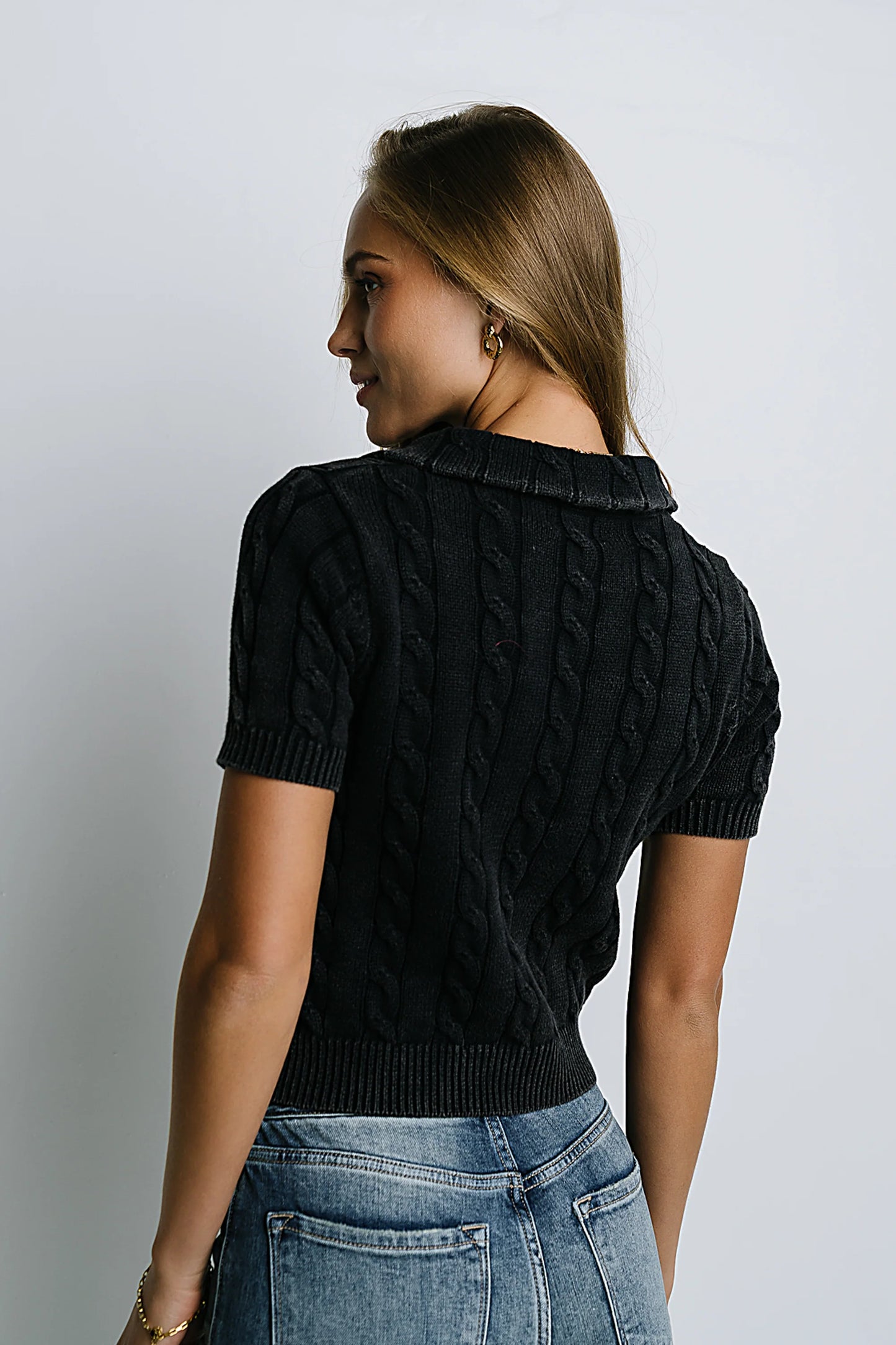 Halle Cable Knit Top in Navy