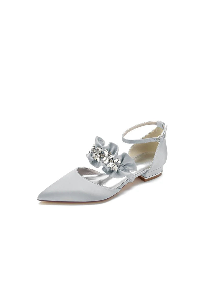 Pointed Toe Rhinestone Beaded Buckle Kitten Heels