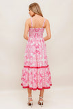 ROSALIE MIDI DRESS PINK SCROLL PRINT