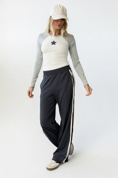 Avery Striped Pants in Charcoal