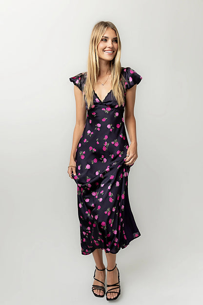 Asa Floral Maxi Dress in Plum