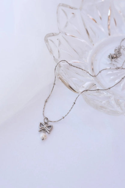 Jane Bow Pearl Necklace