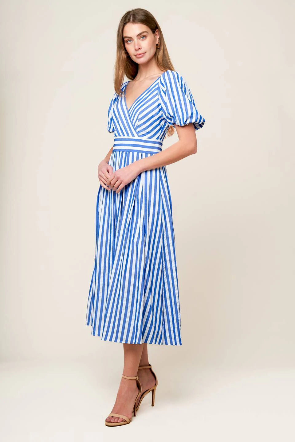 SUGAR RUSH BLUE STRIPE MIDI DRESS