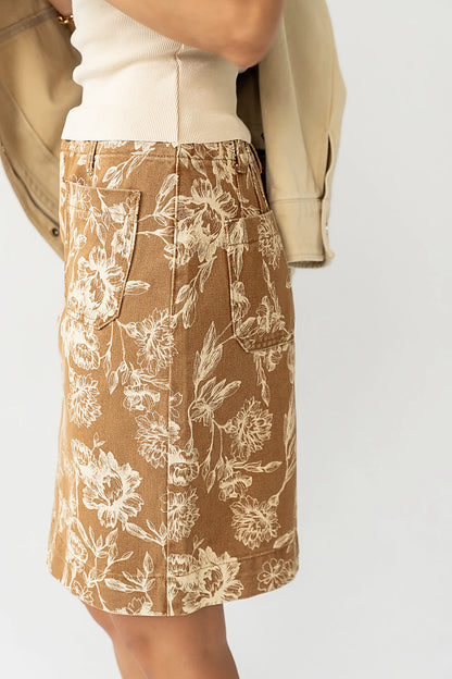 Juno Floral Mini Skirt in Camel