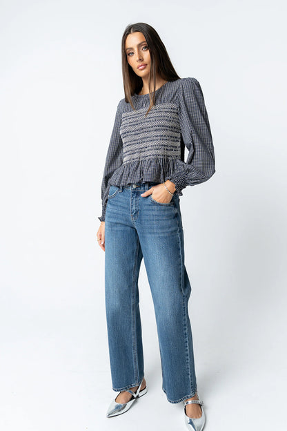 Kesley Smocked Blouse in Navy