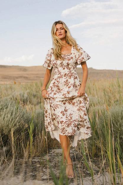 Dorothea Floral Midi Dress in Mocha FINAL SALE