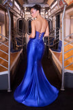 Fierra Gown Fitted Satin Dress with Beaded Bodice