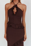 NADIA HALTER MAXI DRESS CHOCOLATE
