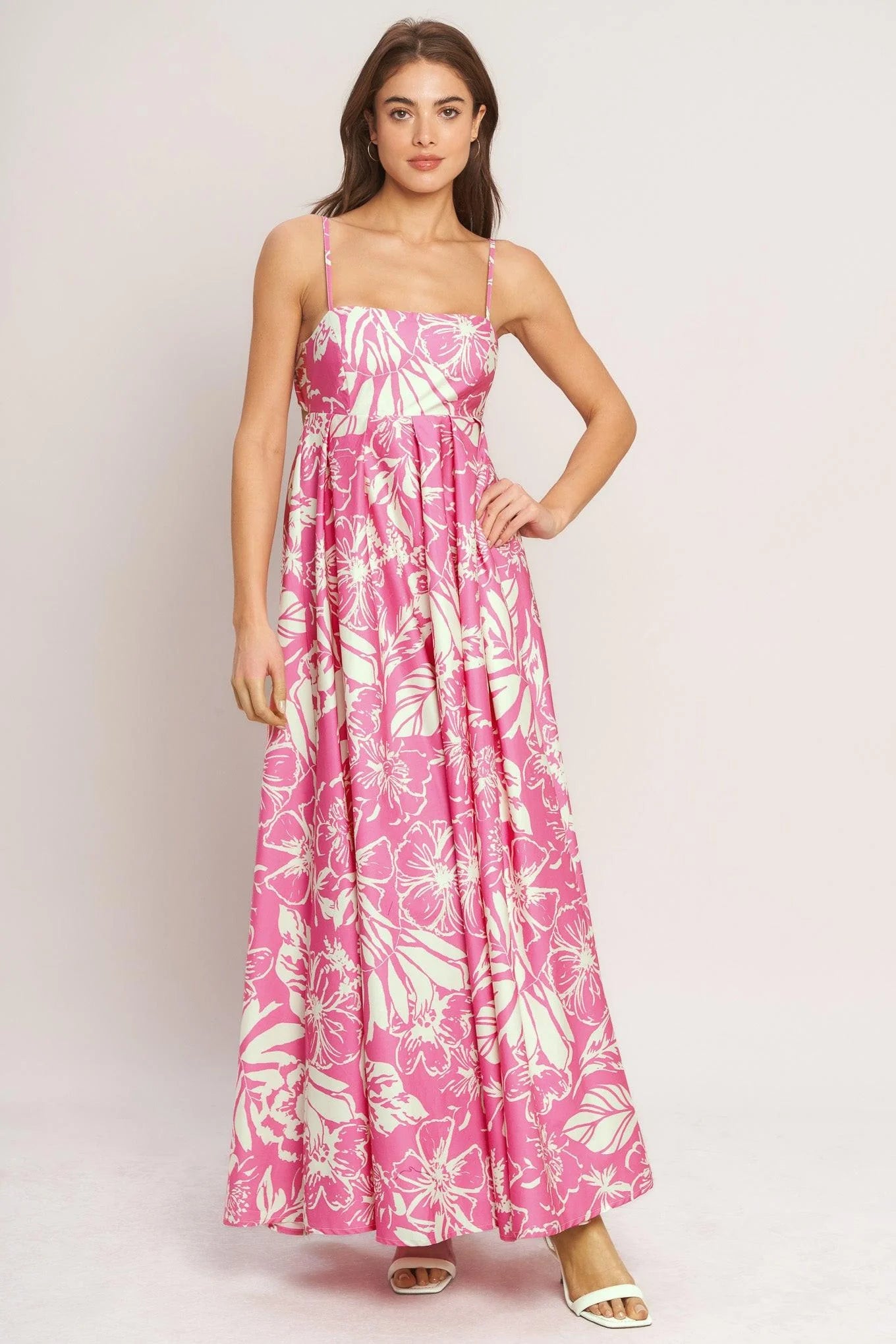 SUMMER HEAT FLORAL PINK MAXI DRESS