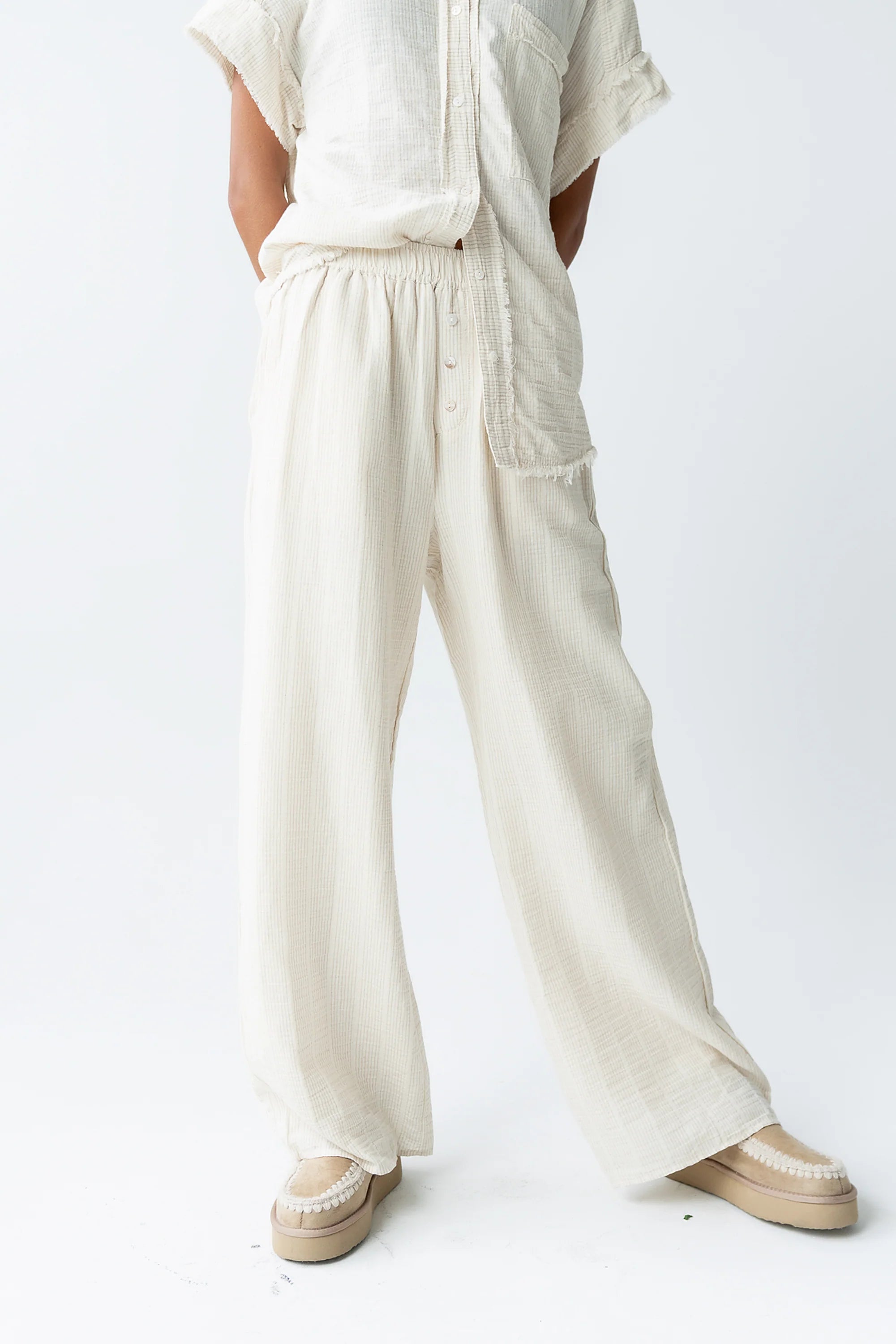 Belen Striped Wide Leg Pants in Taupe FINAL SALE
