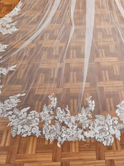 Luxury Floral Lace Cathedral Train Veil Bridal Veil Wedding Veil
