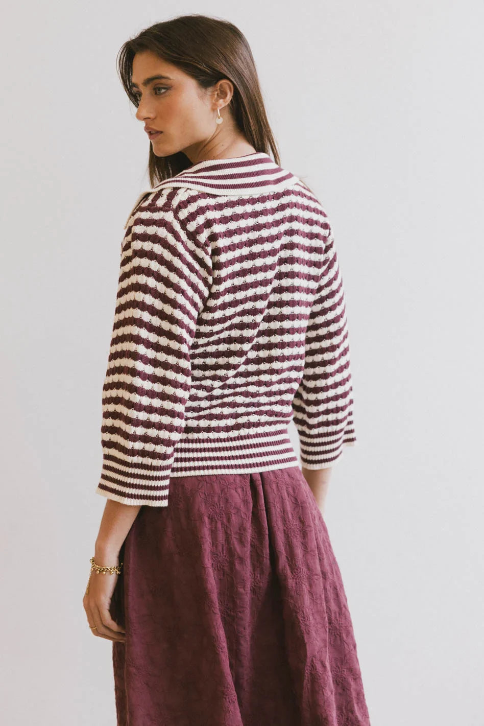 Mason Collared Sweater in Burgundy FINAL SALE
