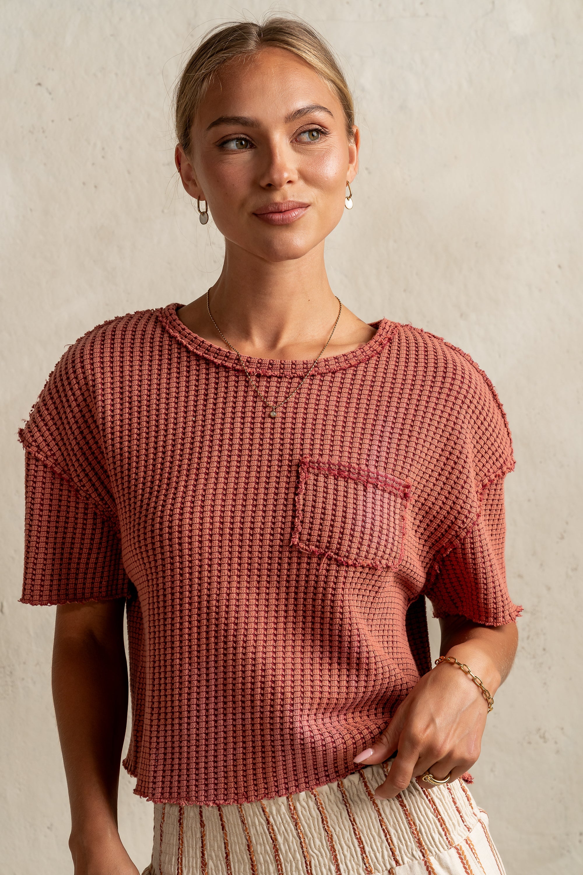 Amaya Knit Tee in Brick FINAL SALE