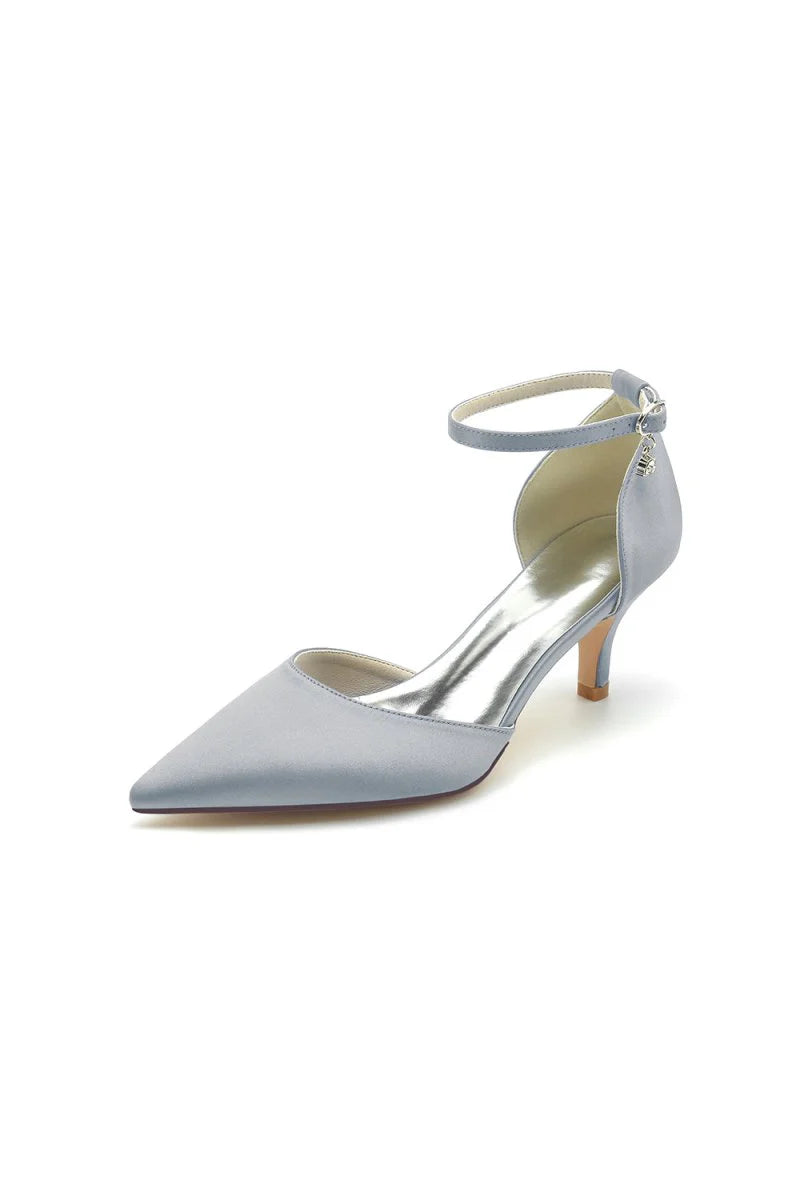 Simple Pointed Toe Satin Kitten Heels