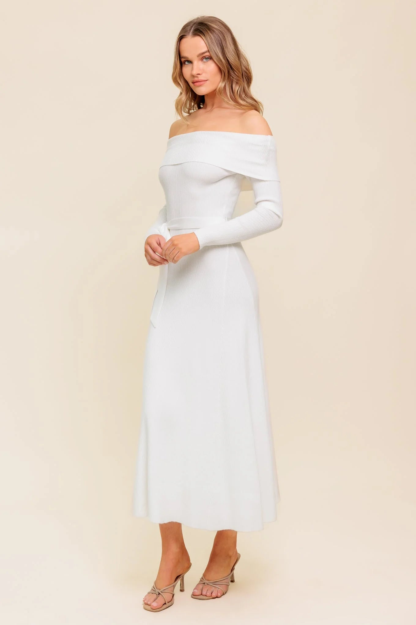 RUSTIC RETREAT OFF THE SHOULDER SWEATER DRESS