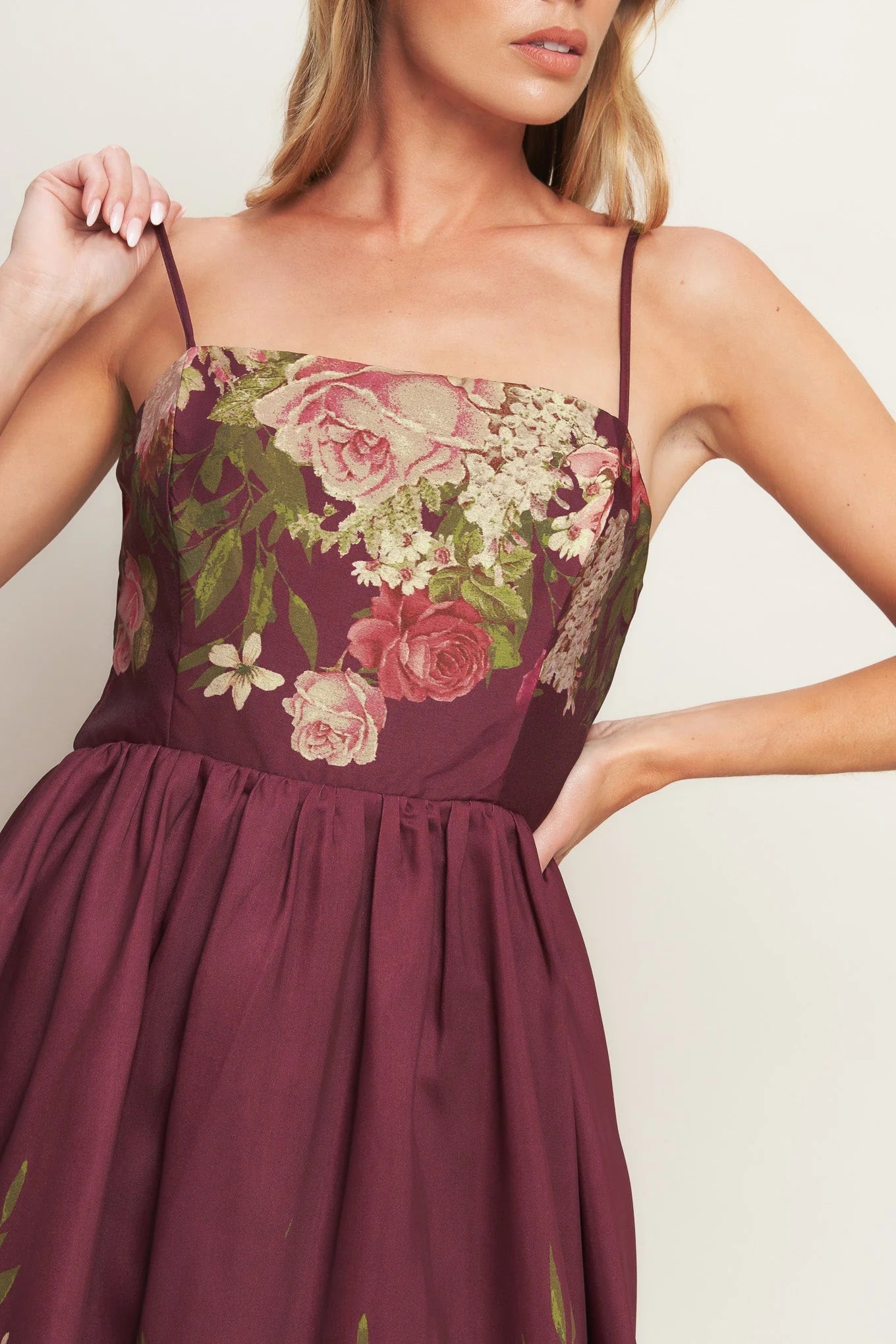 SECRET GARDEN ROMANCE BURGUNDY MAXI DRESS FINAL SALE