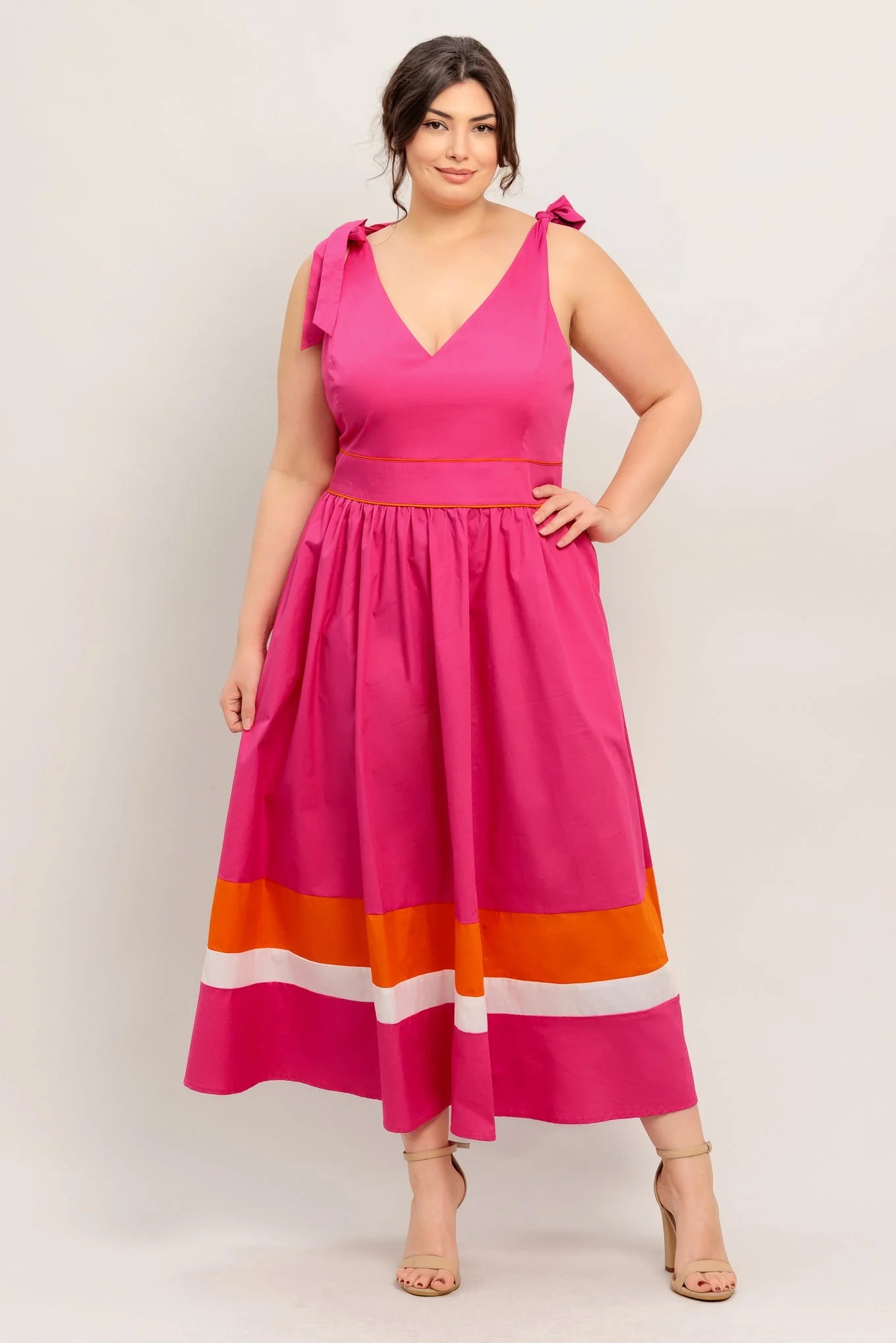 FOREST CHARM FUCHSIA ORANGE MIDI DRESS