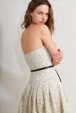 TEXTURED LEAF IVORY STRAPLESS MIDI DRESS