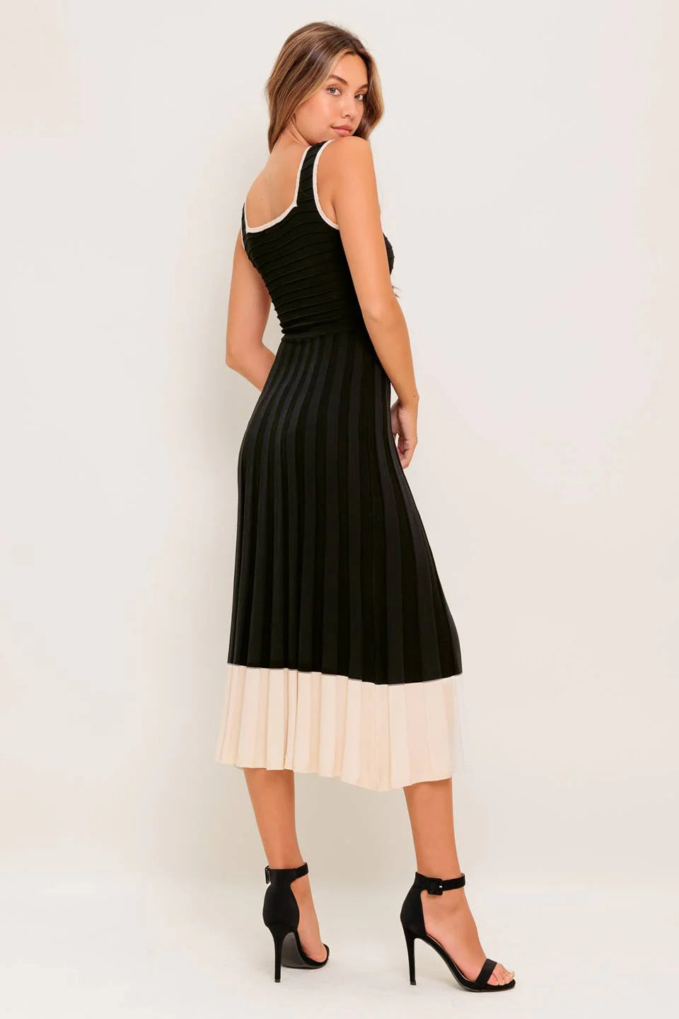 LAUREL BLACK CREAM SWEATER MIDI DRESS
