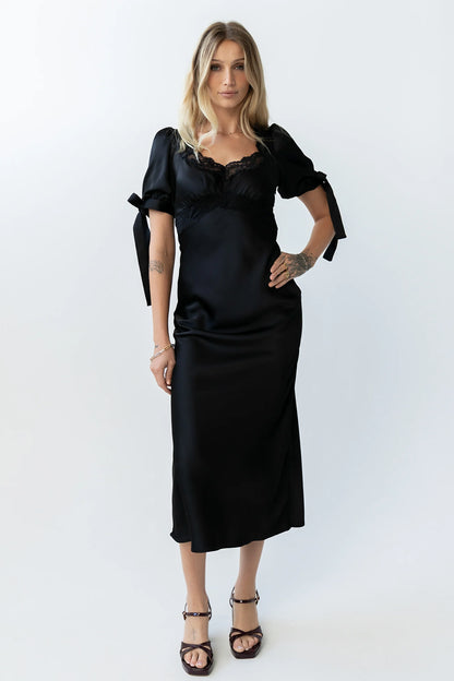 Amanda Lace Trim Maxi Dress in Black