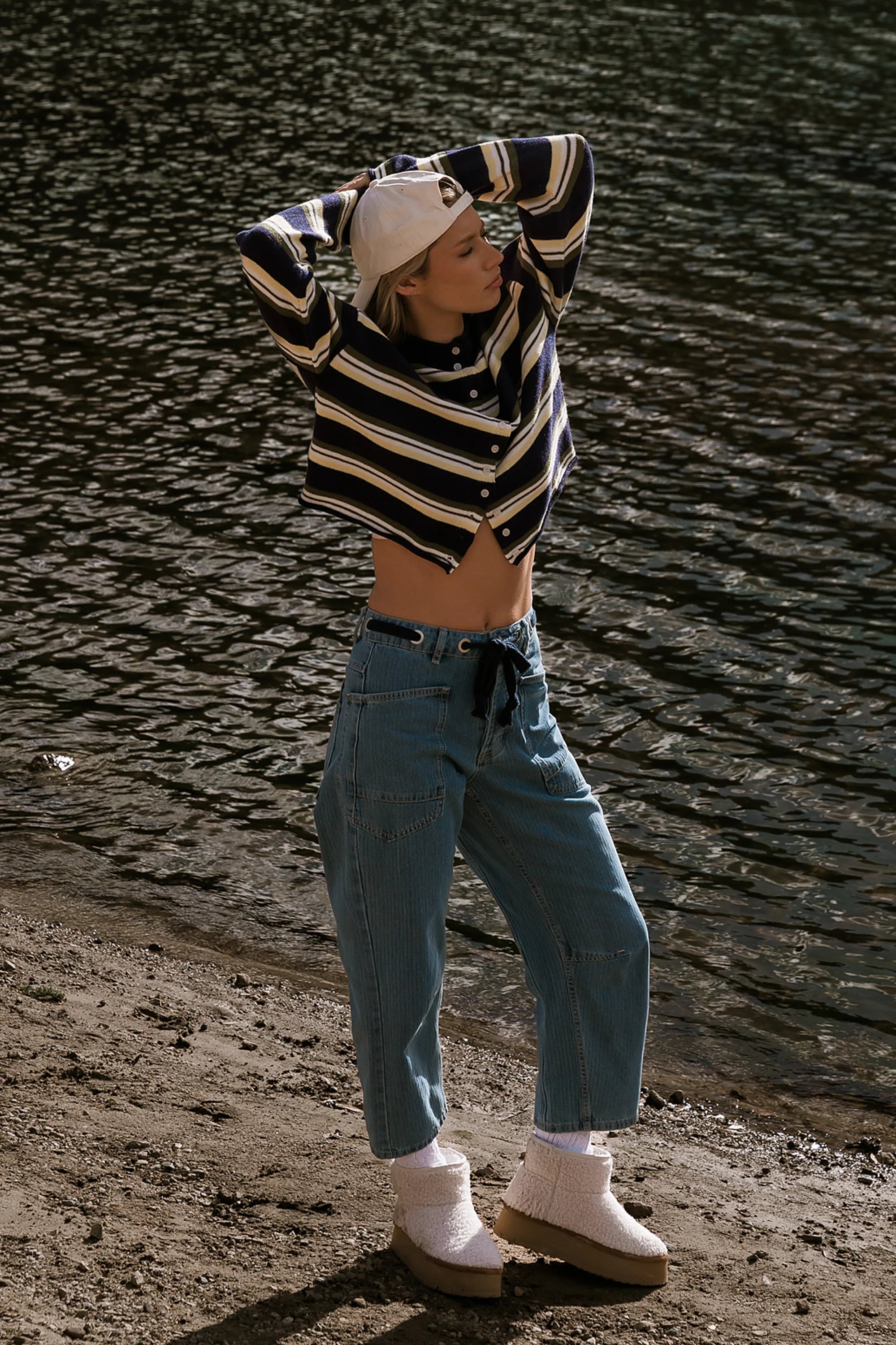 Jocelyn Barrel Jeans in Medium Wash Stripe