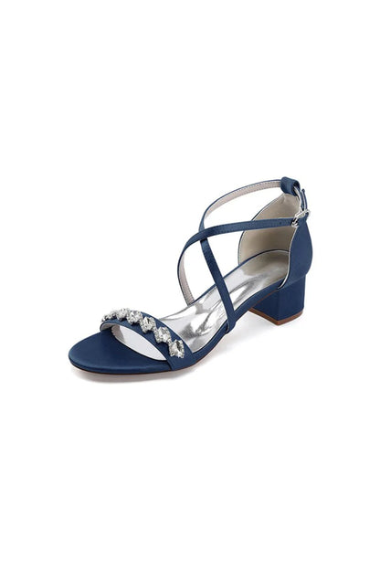 Open Toe Crystal Hollow Out Chunky Heels