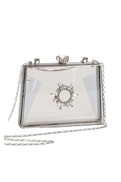 Womens Clear PVC Rhinestones Crossbody Evening Clutch Bags