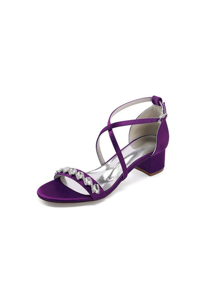 Open Toe Crystal Hollow Out Chunky Heels