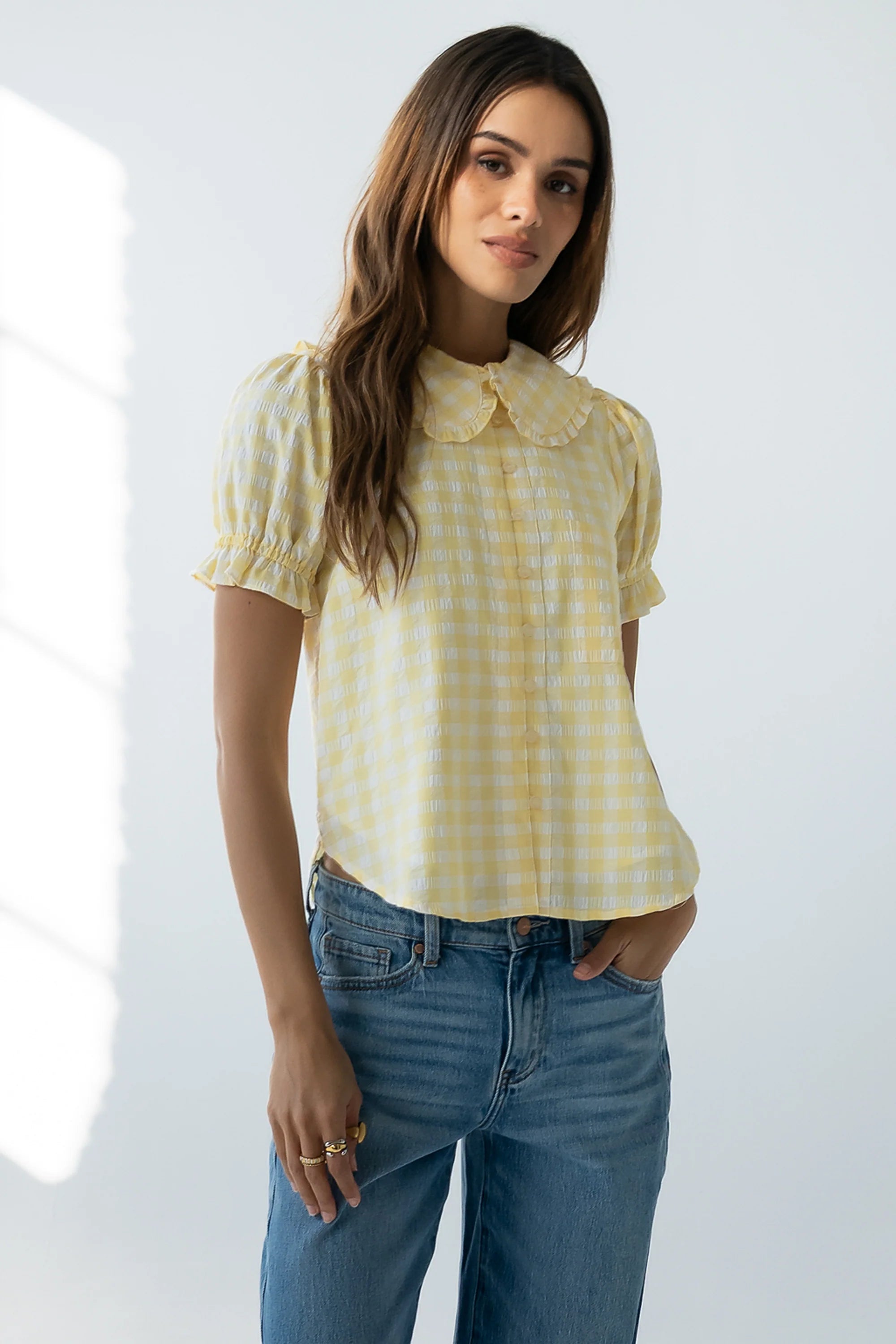 Nelly Gingham Blouse in Yellow