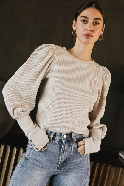 Lettie Waffle Knit Top in Cream FINAL SALE
