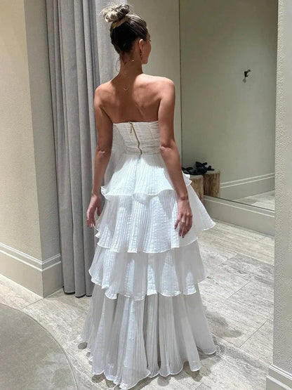 Cute A Line Chiffon Strapless Tiered Wedding Dresses