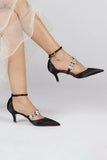Pointed Toe Rhinestone Ankle Straps High Heels