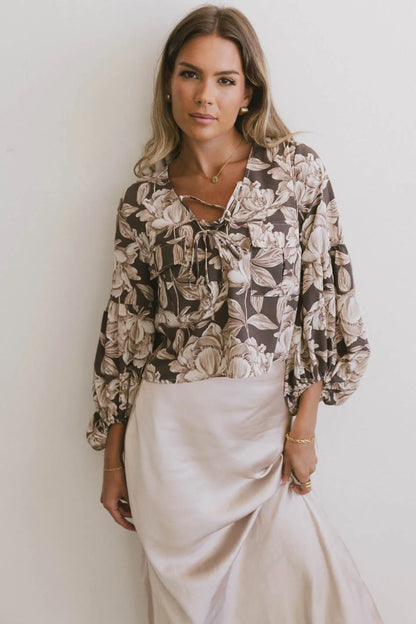 Isa Floral Blouse in Brown FINAL SALE
