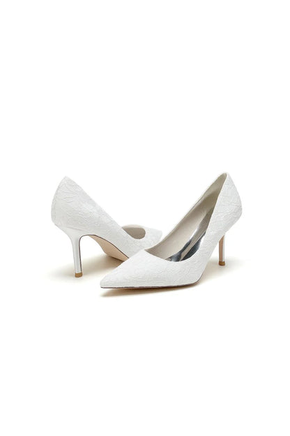 Simple Pointed Toe Lace Wedding Heels