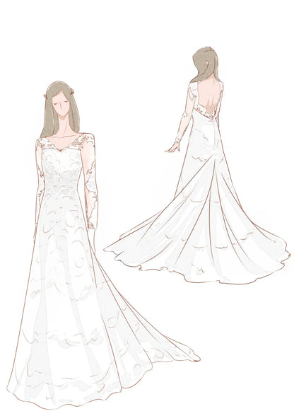 Brilliant Lace Bohemian Deep V Back Cathedral Train Wedding Dress