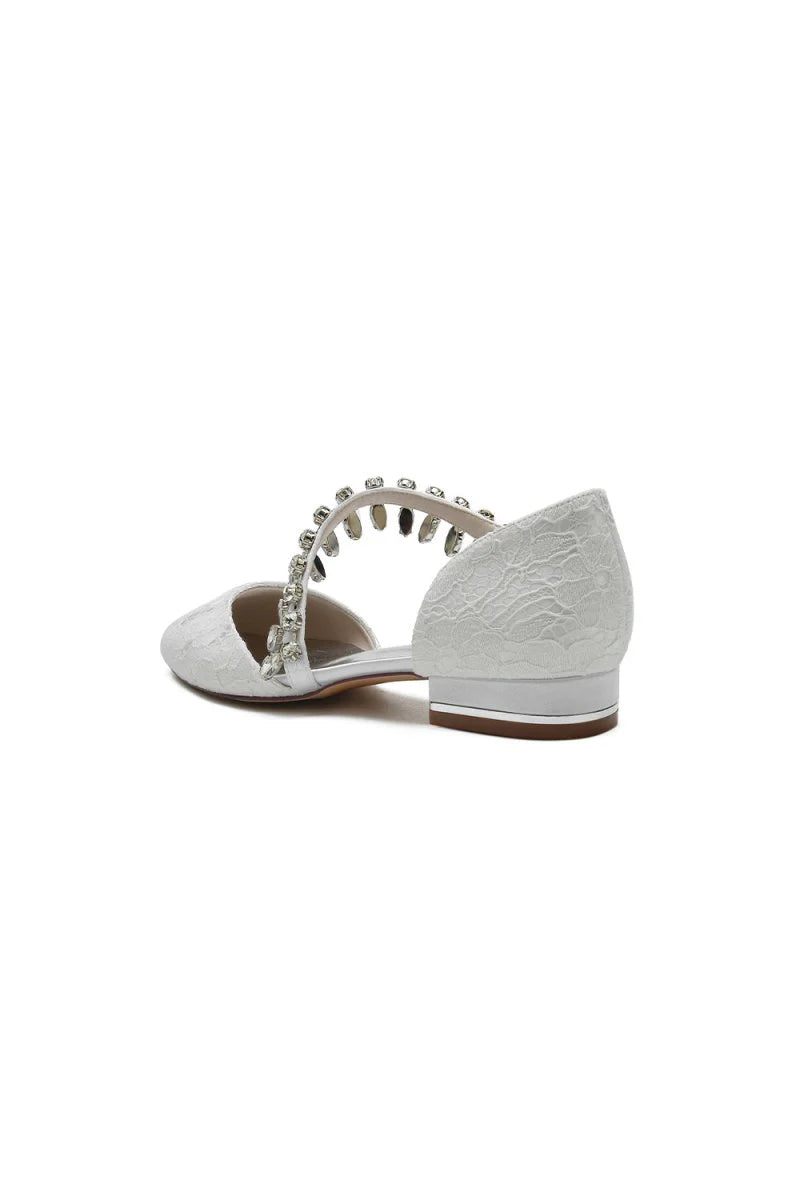 Crystal Strap Lace Round Toe Flats