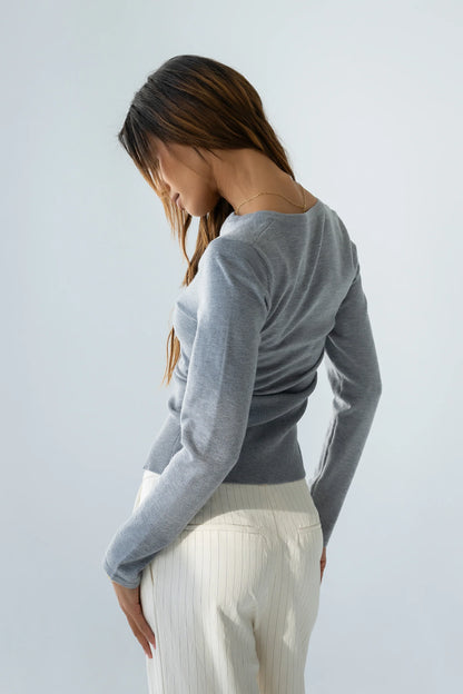 Flora Knit Top in Heather Grey