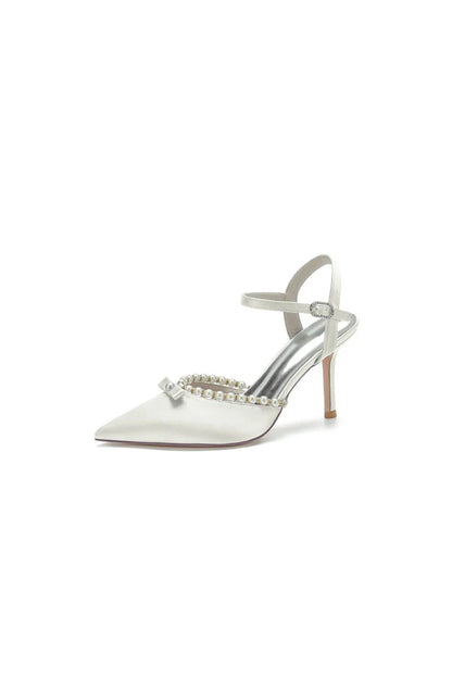Pearl Cocktail Pointed Toe Buckle Strap Heels