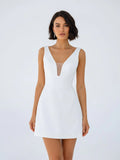 A Line V Neck Sleeveless Short Mini Satin Wedding Dresses