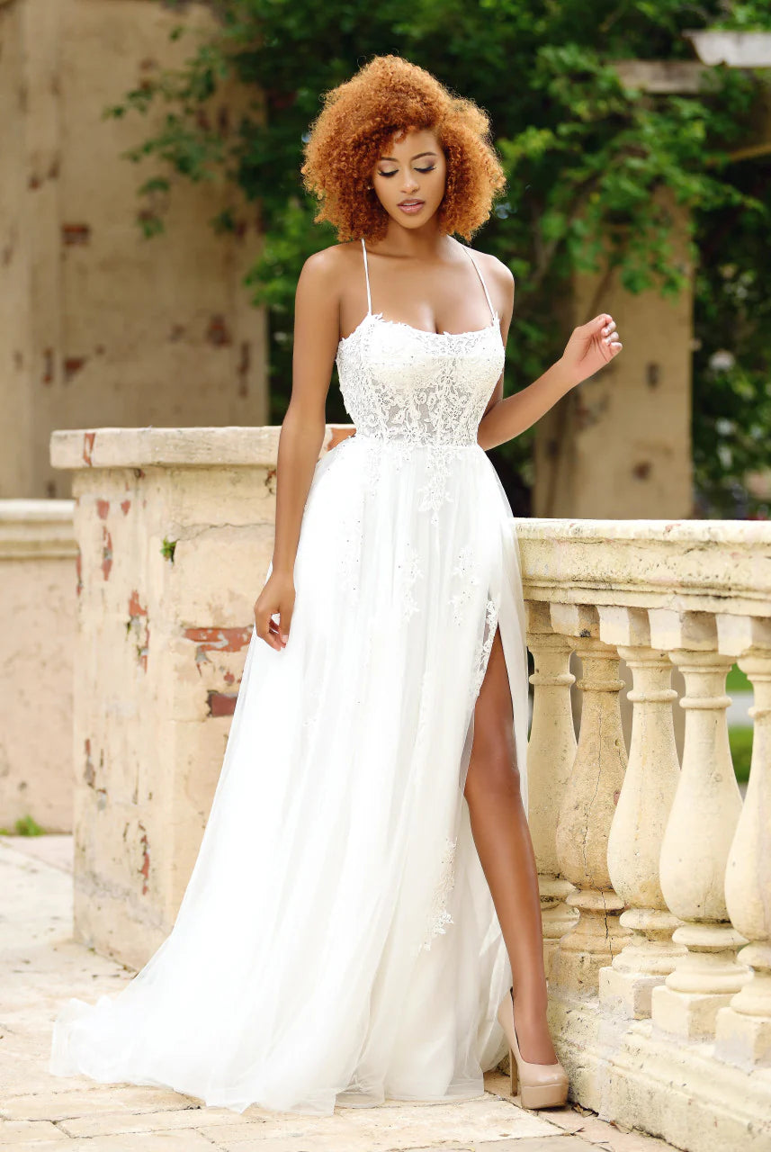 Alisha Gown Ivory Tulle A line Dress With Open Back