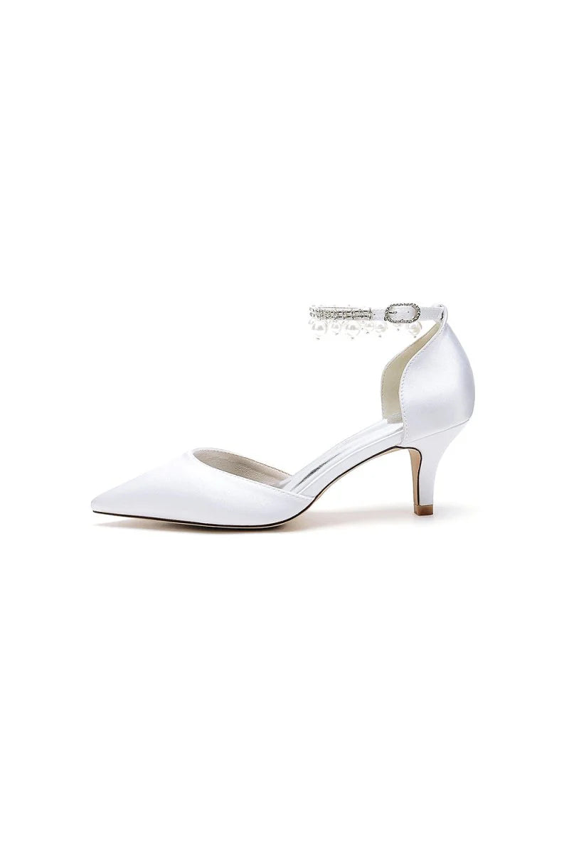 Pointed Toe Pearl Strap Kitten Heels